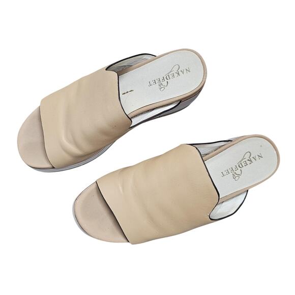 Naked Feet Sandals Womens 6 Flow Platform Wedge Slide Leather Minimal Coastal - Picture 2 of 8